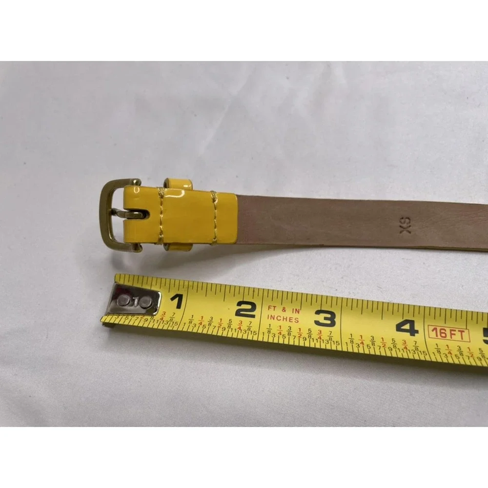 J Crew Yellow Patent Leather Belt 36" Inches Thin Dainty Bold Statement Accent - Picture 5 of 9